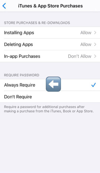 Wählen Sie "Immer erforderlich" als Passwort für In-App-Käufe auf dem iPhone