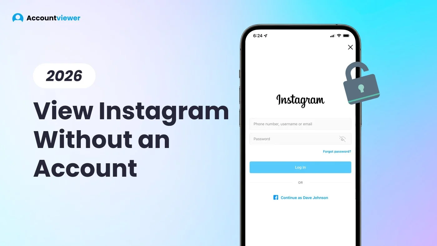 View Instagram without an account 2026 — Instagram login wall with unlock icon, Accountviewer guide